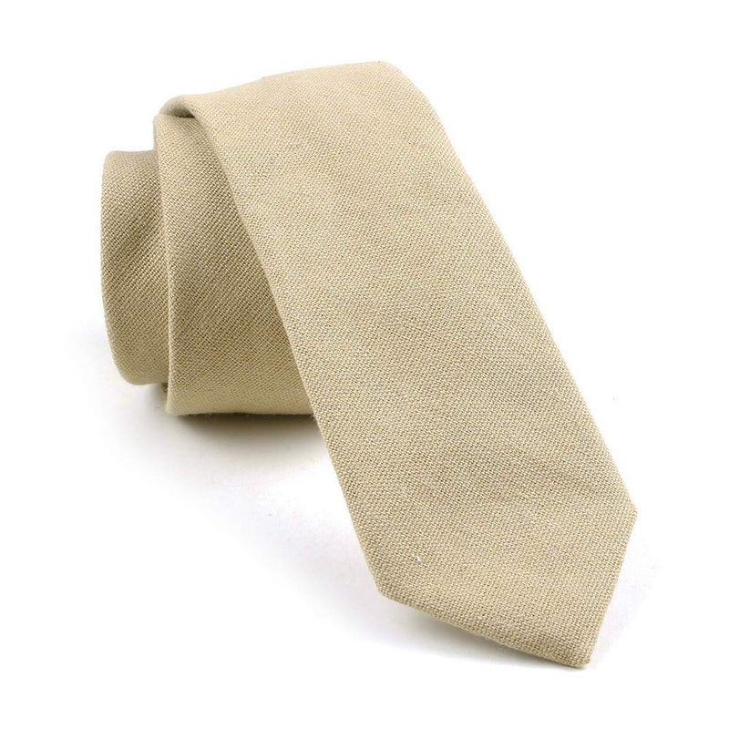 Elfeves Men's Summer Cotton Tie in Beige Trendy Stylish Wedding Necktie for Bridal Party - Image 1